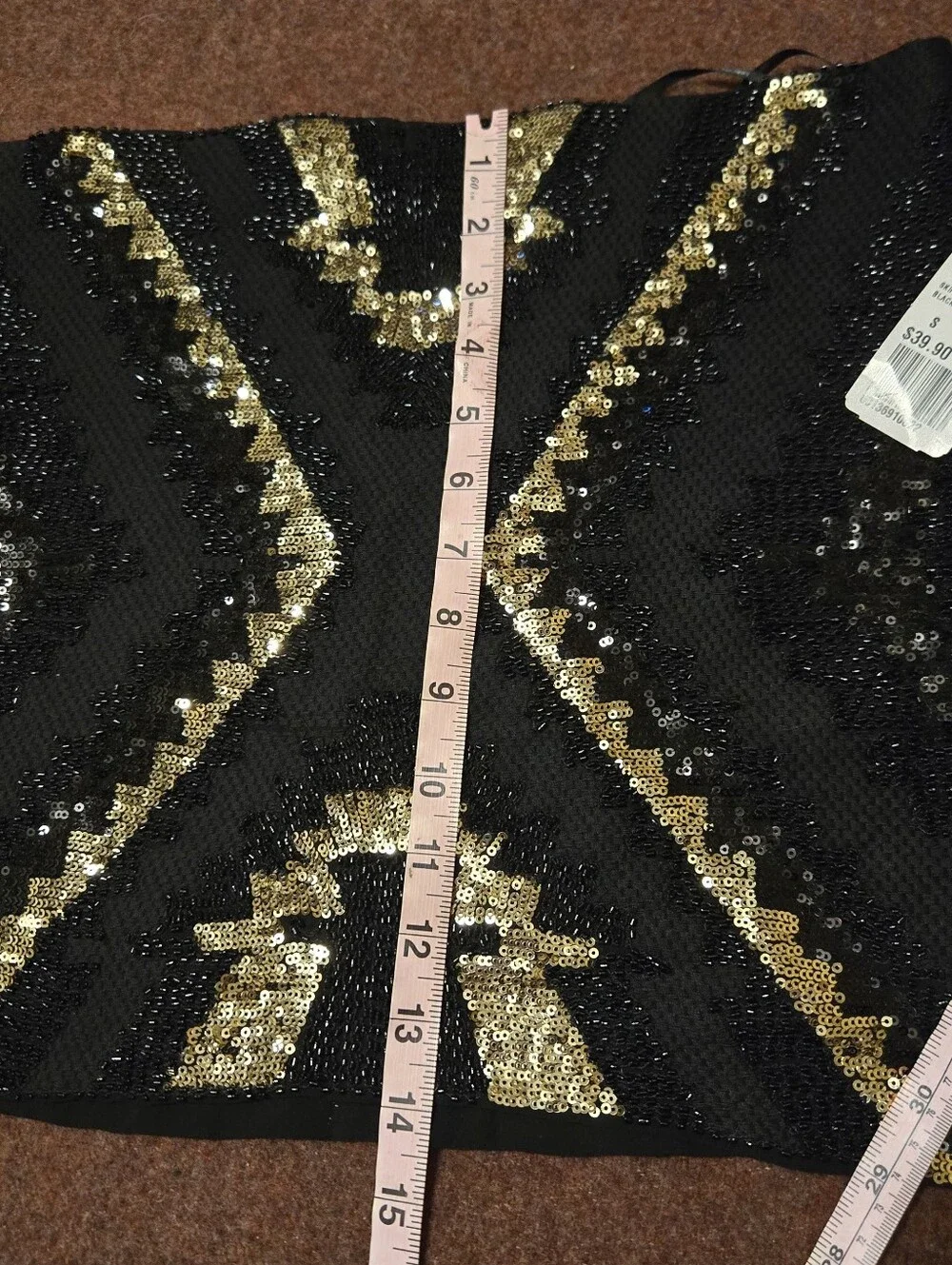 New! Forever 21 Sequin Mini Skirt Gold & Black Size Small Lined Zip Side - Picture 8 of 11